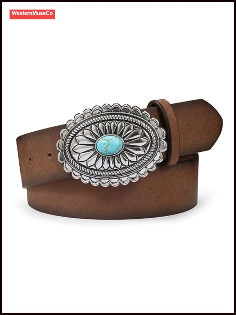 Faux Leather Western Turquoise Buckle Belt